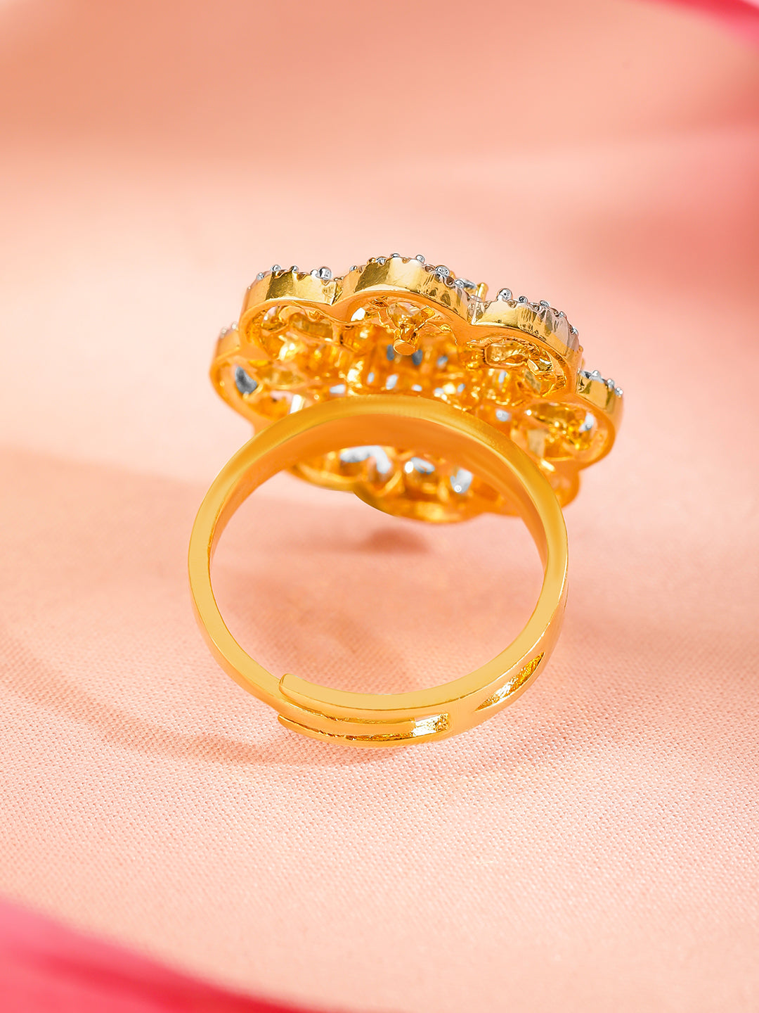 American Diamond Zirconia Floral Gold Ring Gold