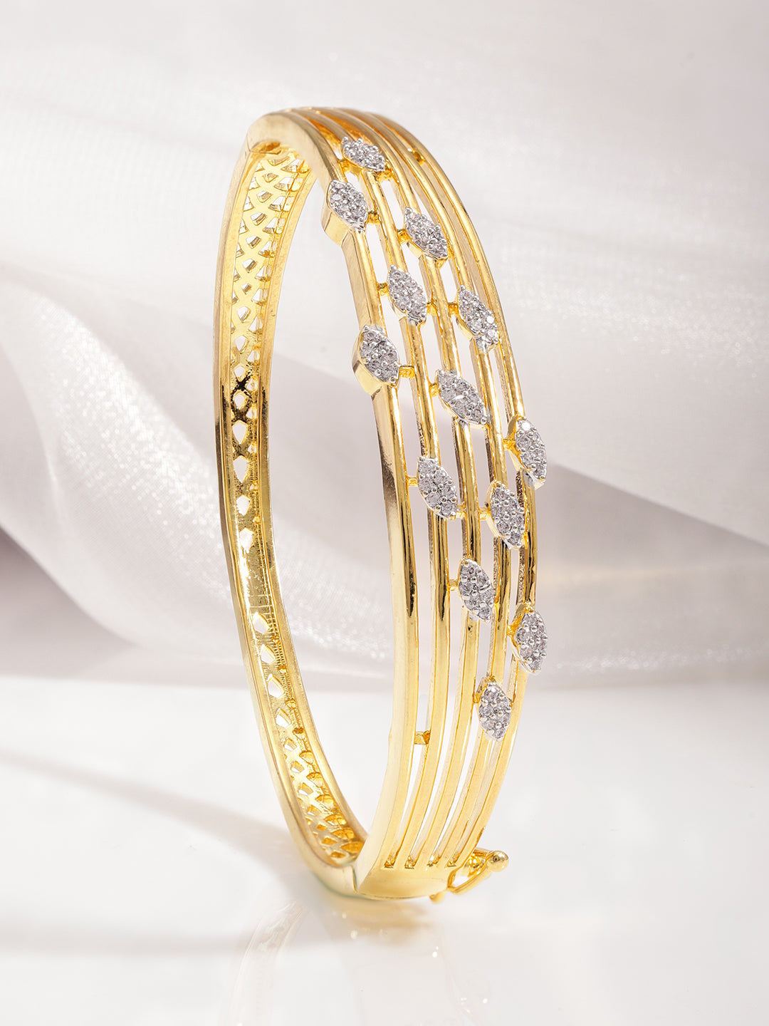 Rubans 22K Gold-Plated Cubic Zirconia Studded Bangle-Style Bracelet Gold