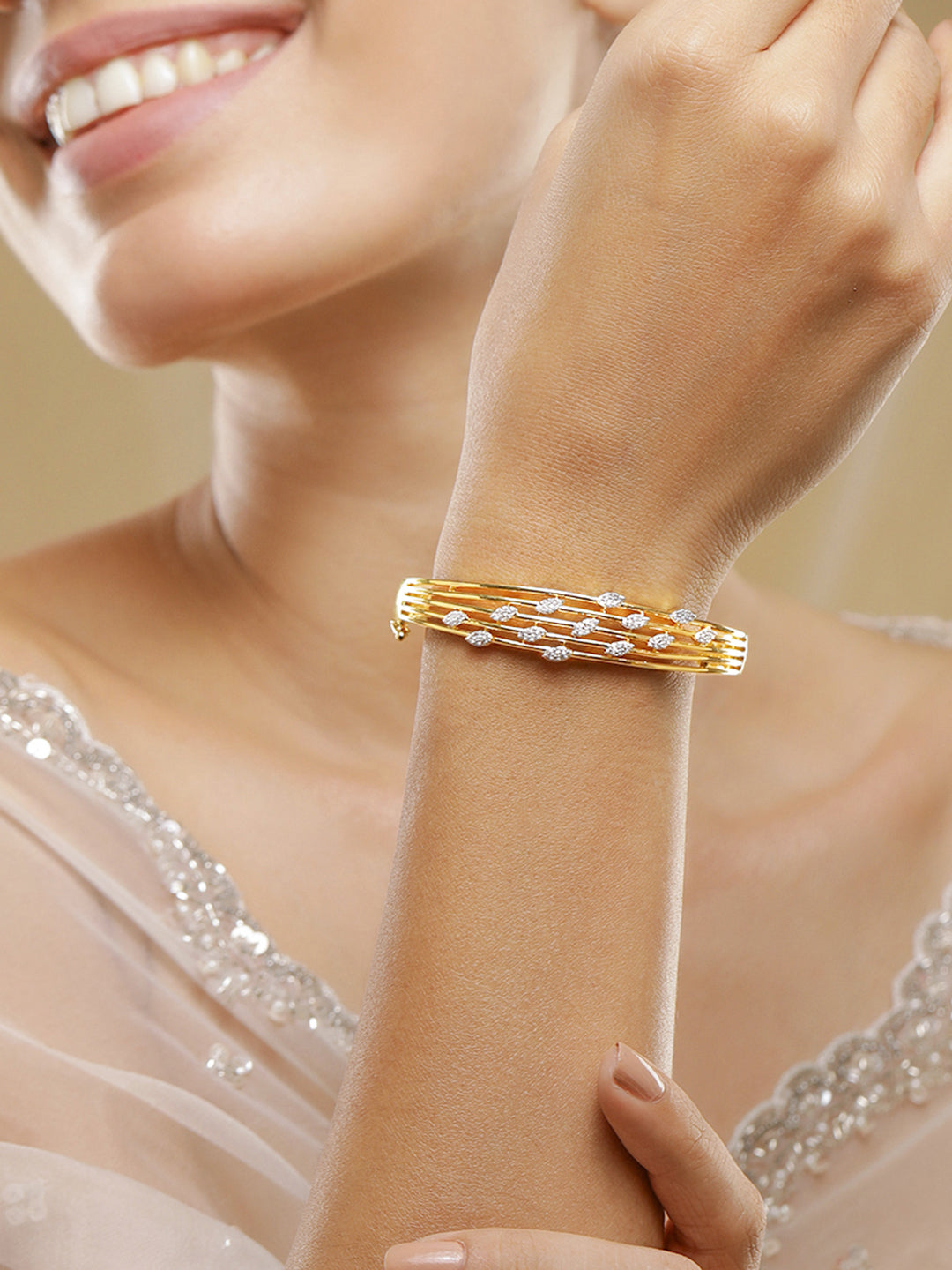 Rubans 22K Gold-Plated Cubic Zirconia Studded Bangle-Style Bracelet Gold