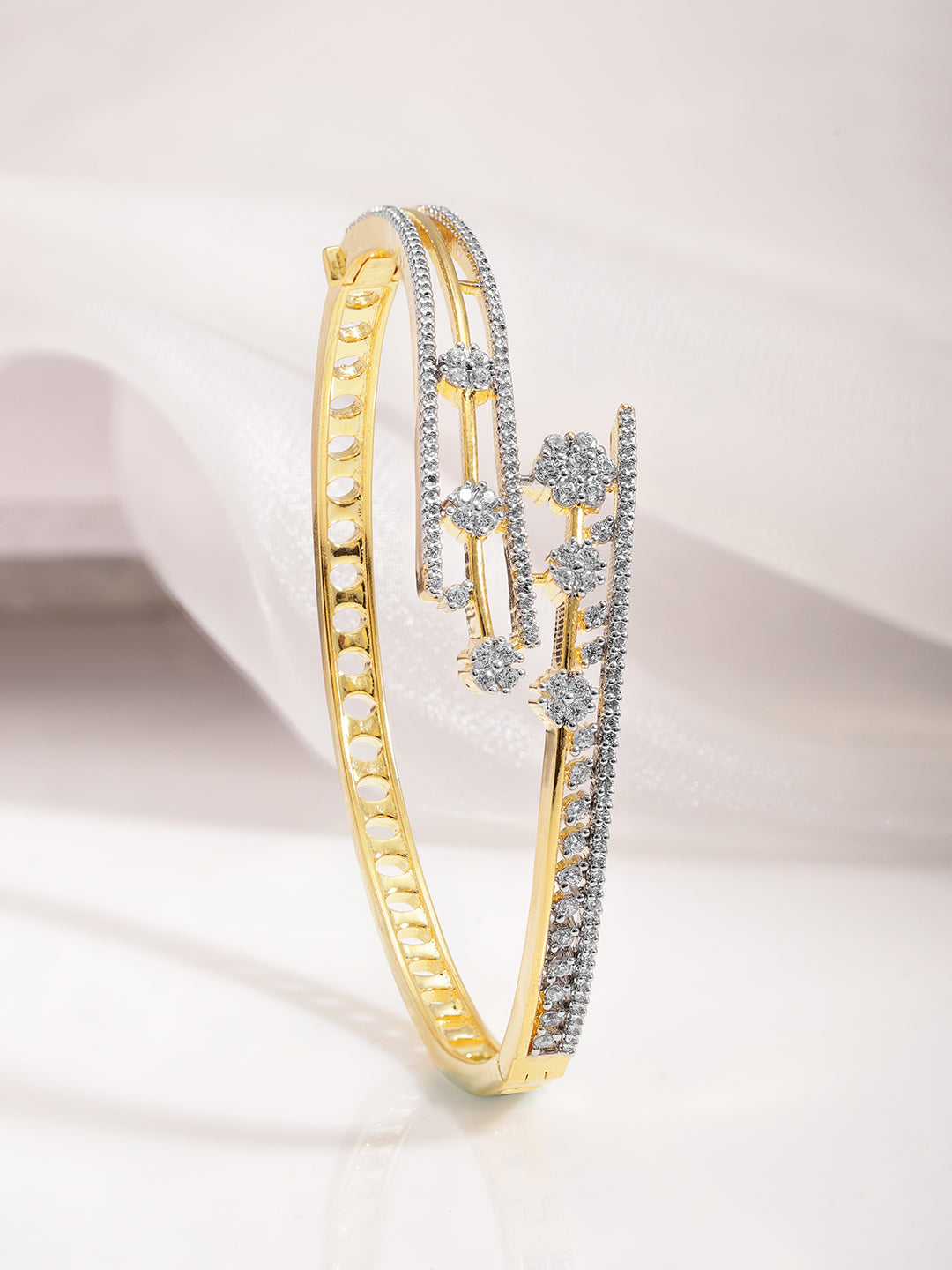 Rubans 22K Gold-Plated Cubic Zirconia Studded Bangle-Style Bracelet Silver