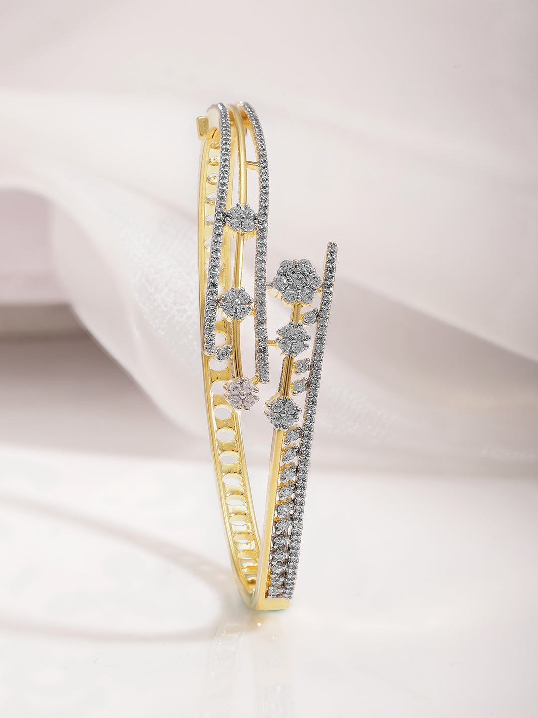 Rubans 22K Gold-Plated Cubic Zirconia Studded Bangle-Style Bracelet Silver