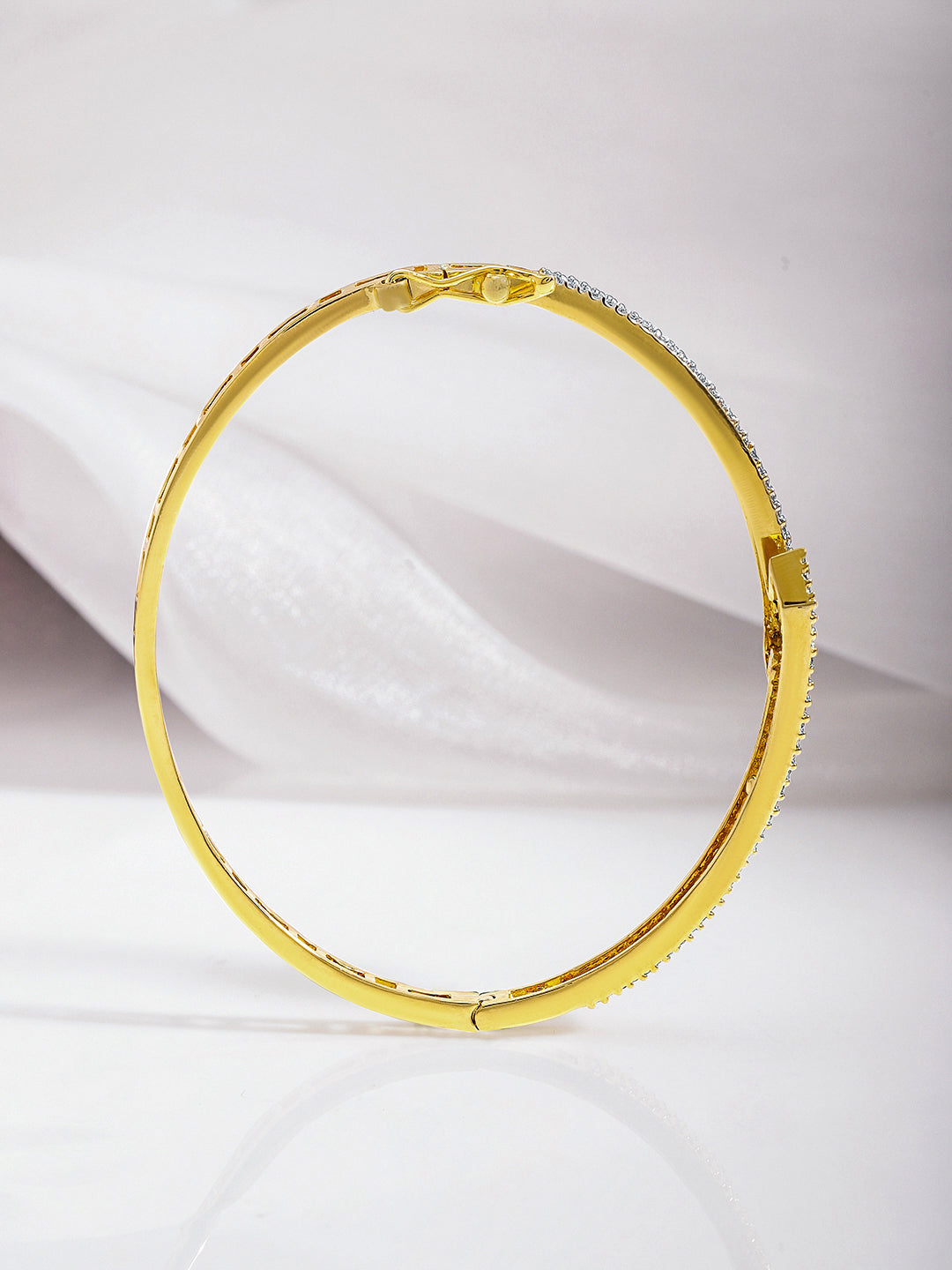Rubans Dual Tone 22K Gold & Silver Plated Sparkling Zirconia Studded Openable Bangle-Style Bracelet Gold