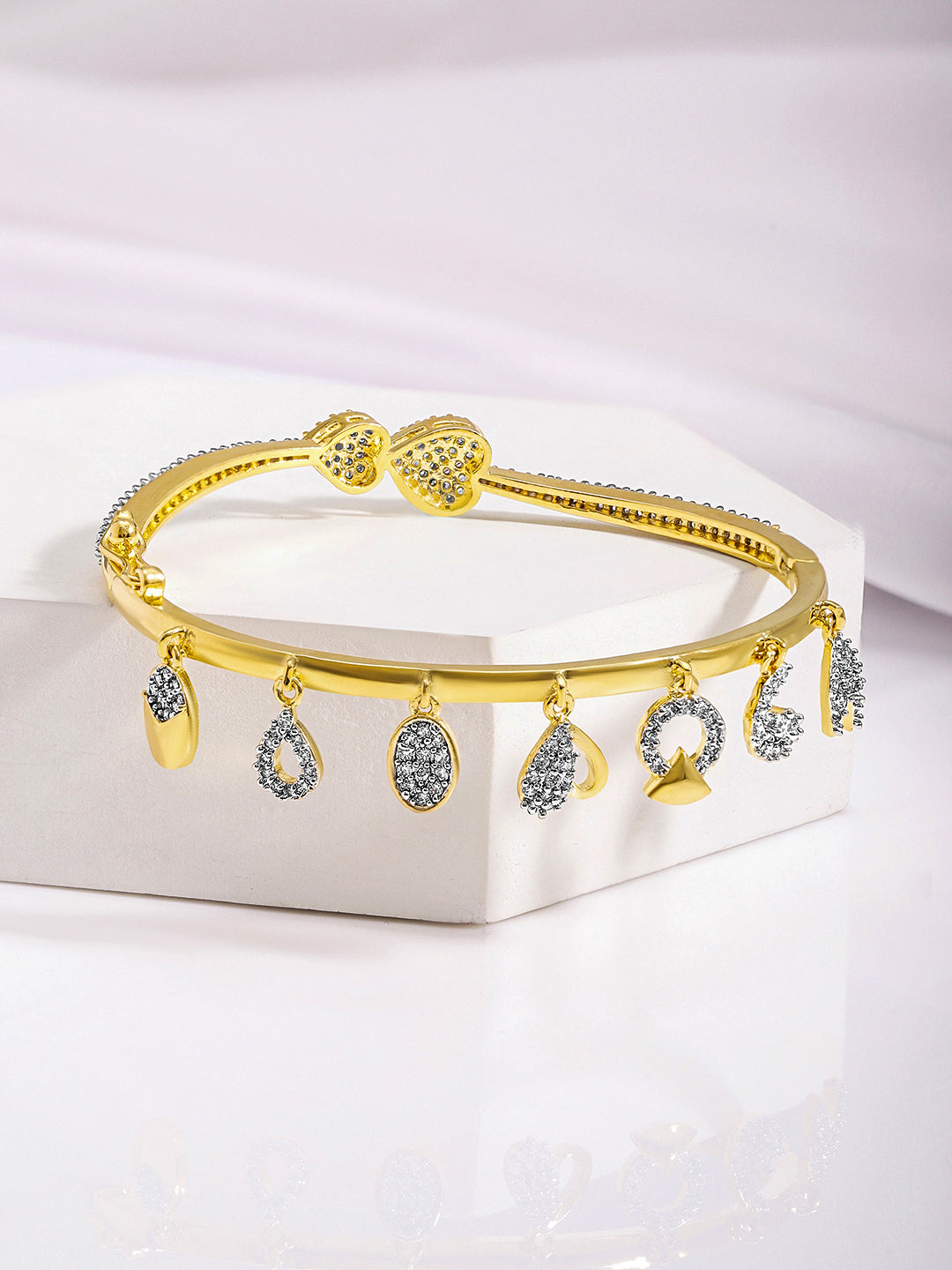 American Diamond Zirconia Golden Charms Openable Bangle Gold