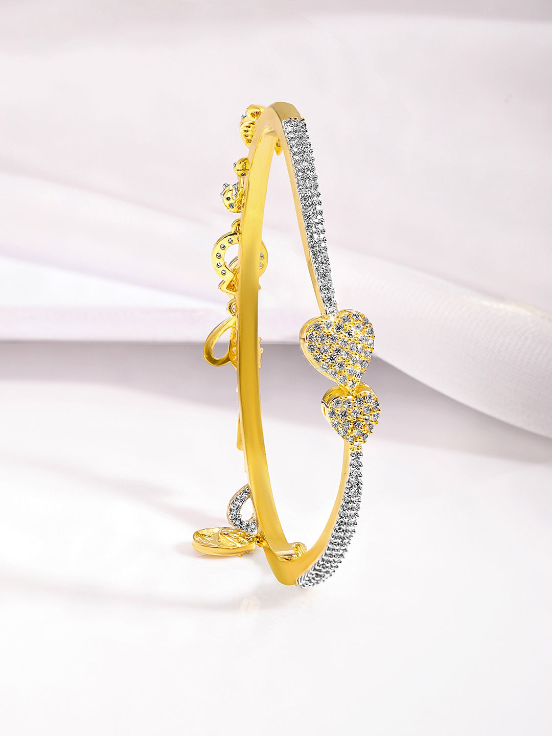 American Diamond Zirconia Golden Charms Openable Bangle Gold