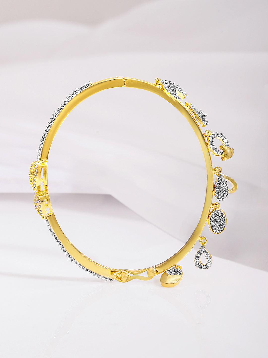 American Diamond Zirconia Golden Charms Openable Bangle Gold