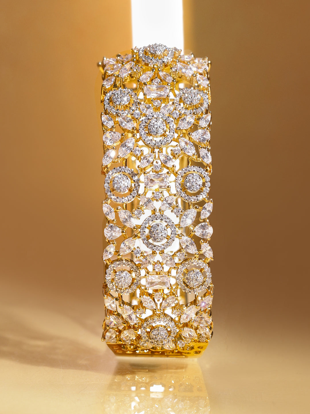 Rubans Women Brass Cubic Zirconia Handcrafted Gold-Plated Cuff Bracelet Gold