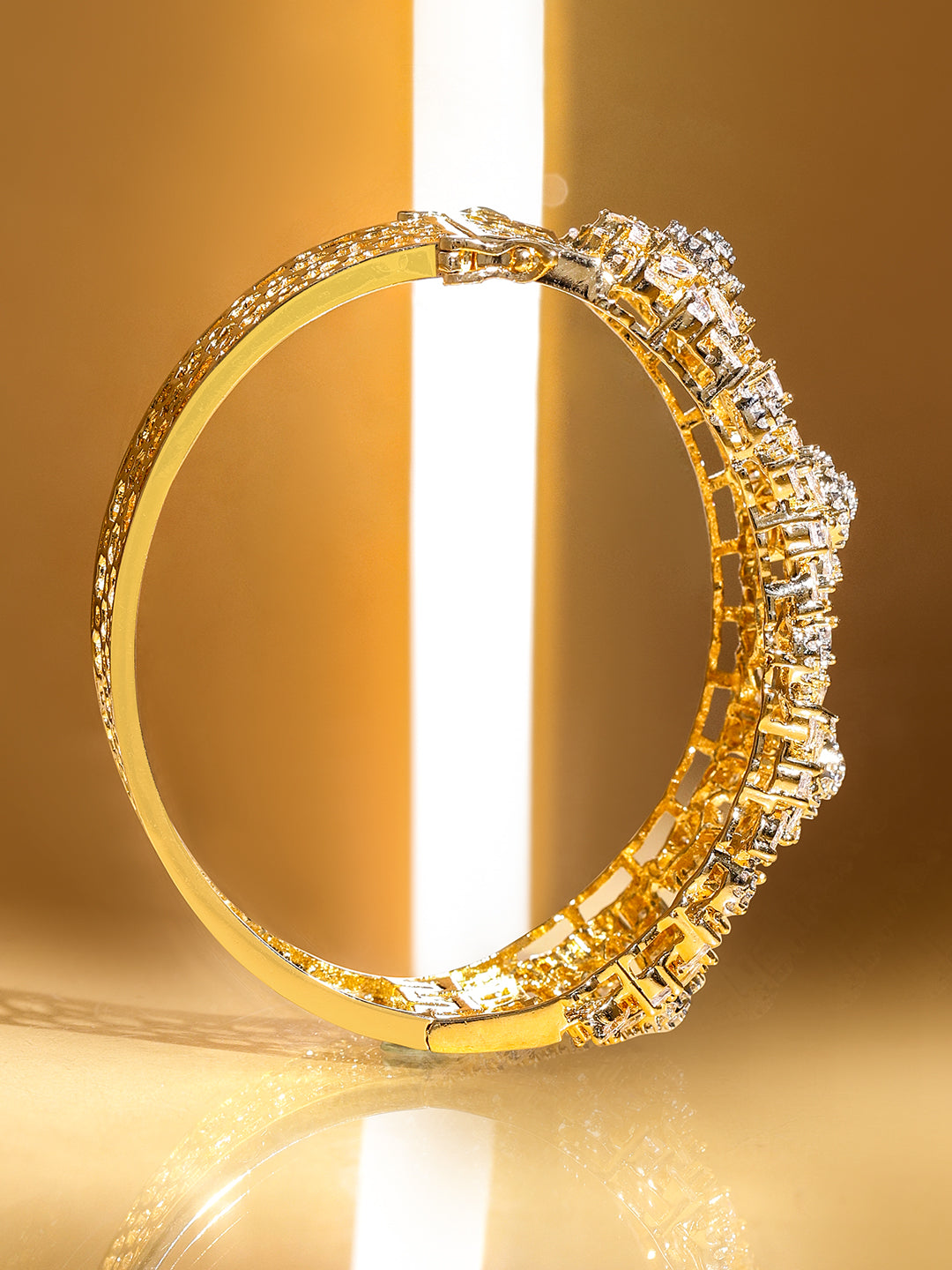 Rubans Women Brass Cubic Zirconia Handcrafted Gold-Plated Cuff Bracelet Gold