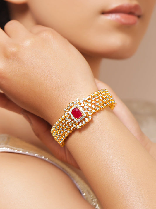 Rubans Women Brass Cubic Zirconia Handcrafted Gold-Plated Bangle-Style Bracelet フリーサイズ