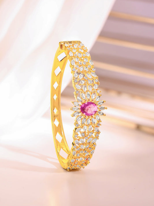 【Rubans】 Gold Plated Blush Zirconia Bloom Bangle｜ゴールドメッキ ブラッシュ ジルコニア ブルーム バングル