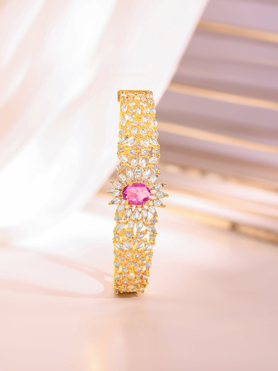 【Rubans】 Gold Plated Blush Zirconia Bloom Bangle｜ゴールドメッキ ブラッシュ ジルコニア ブルーム バングル