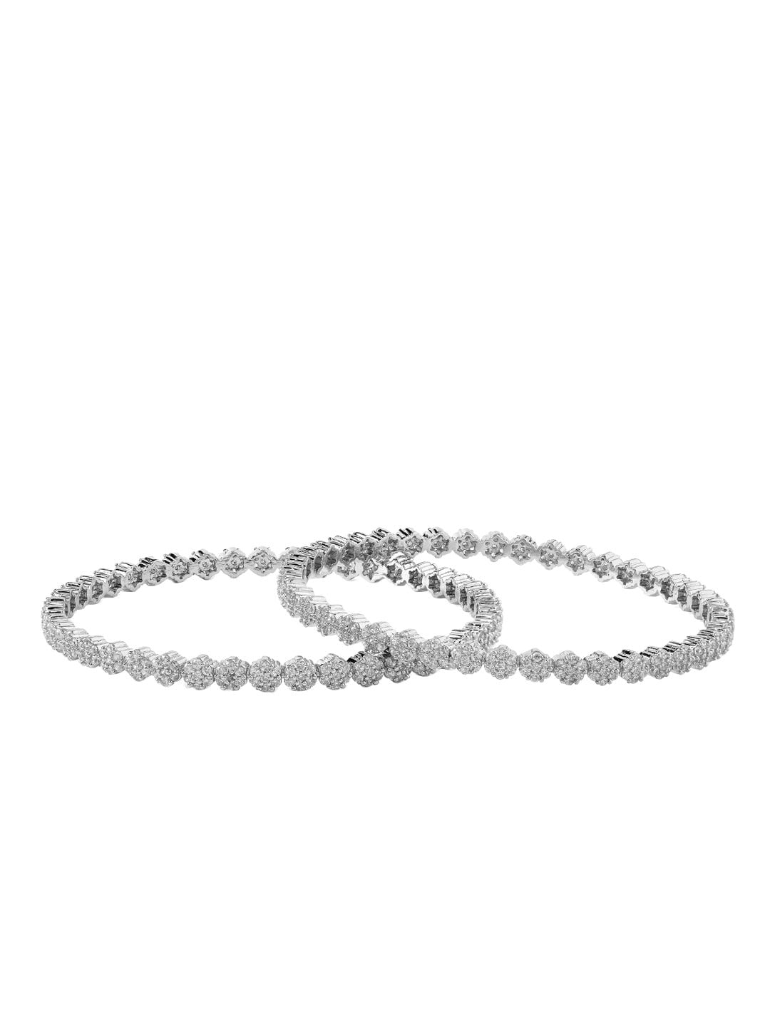 Rubans Set of 2 Silver-Plated Zirconia Stone Studded Bangles 2.4 - Small / Silver