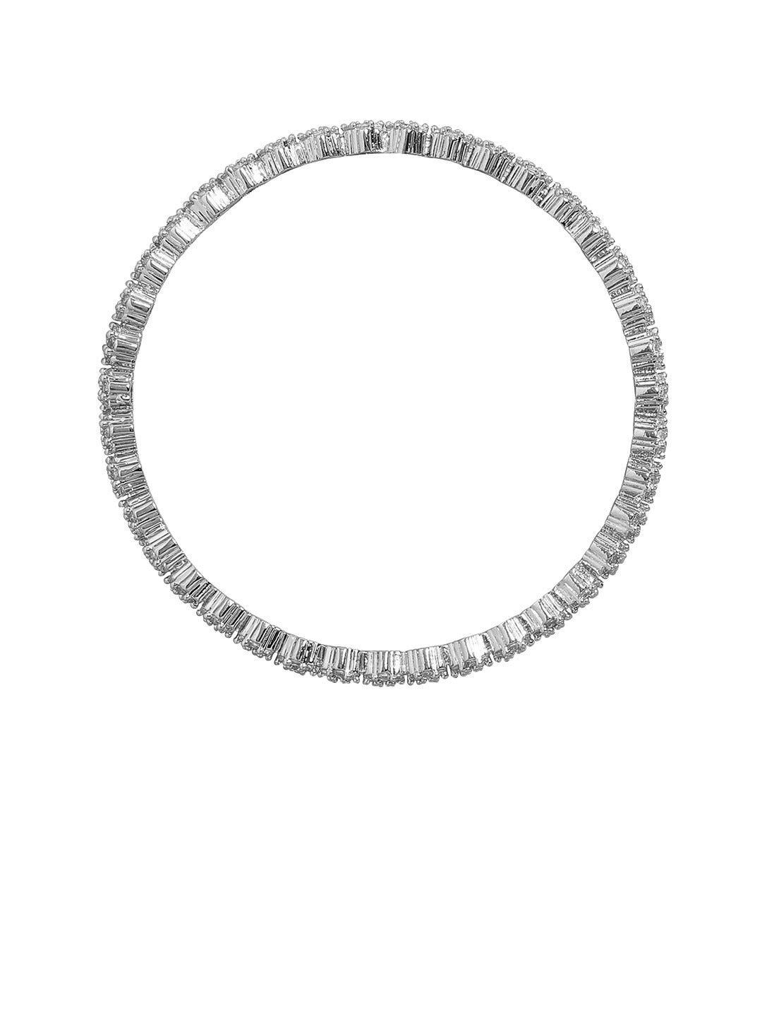 Rubans Set of 2 Silver-Plated Zirconia Stone Studded Bangles 2.4 - Small / Silver