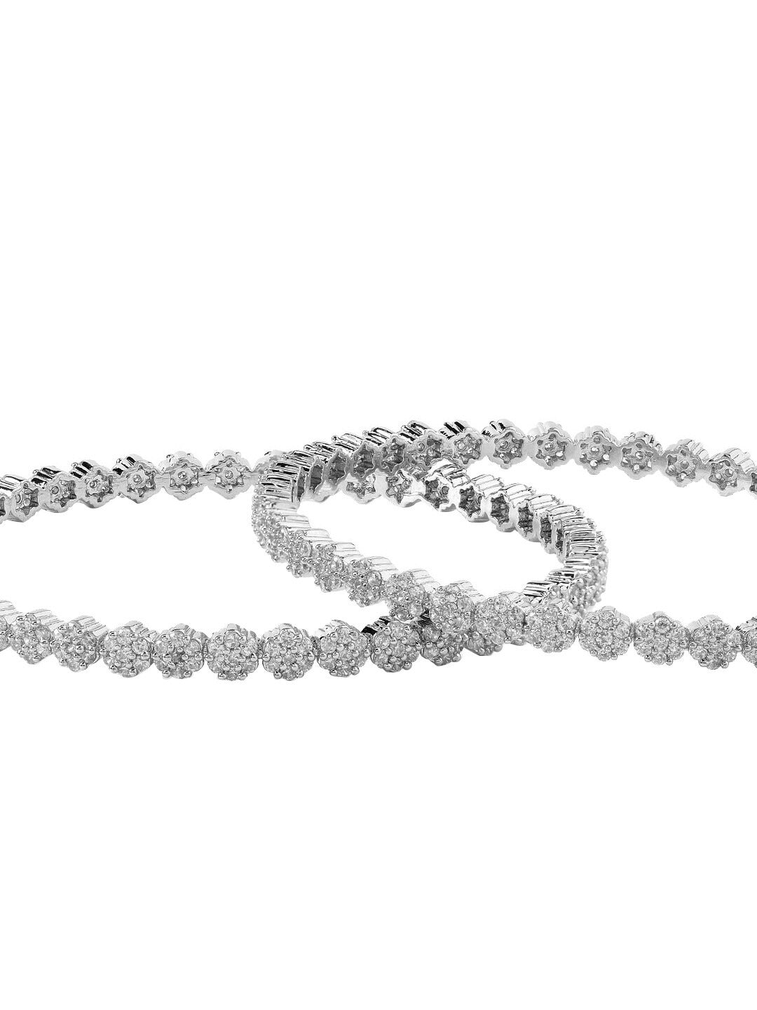 Rubans Set of 2 Silver-Plated Zirconia Stone Studded Bangles 2.4 - Small / Silver