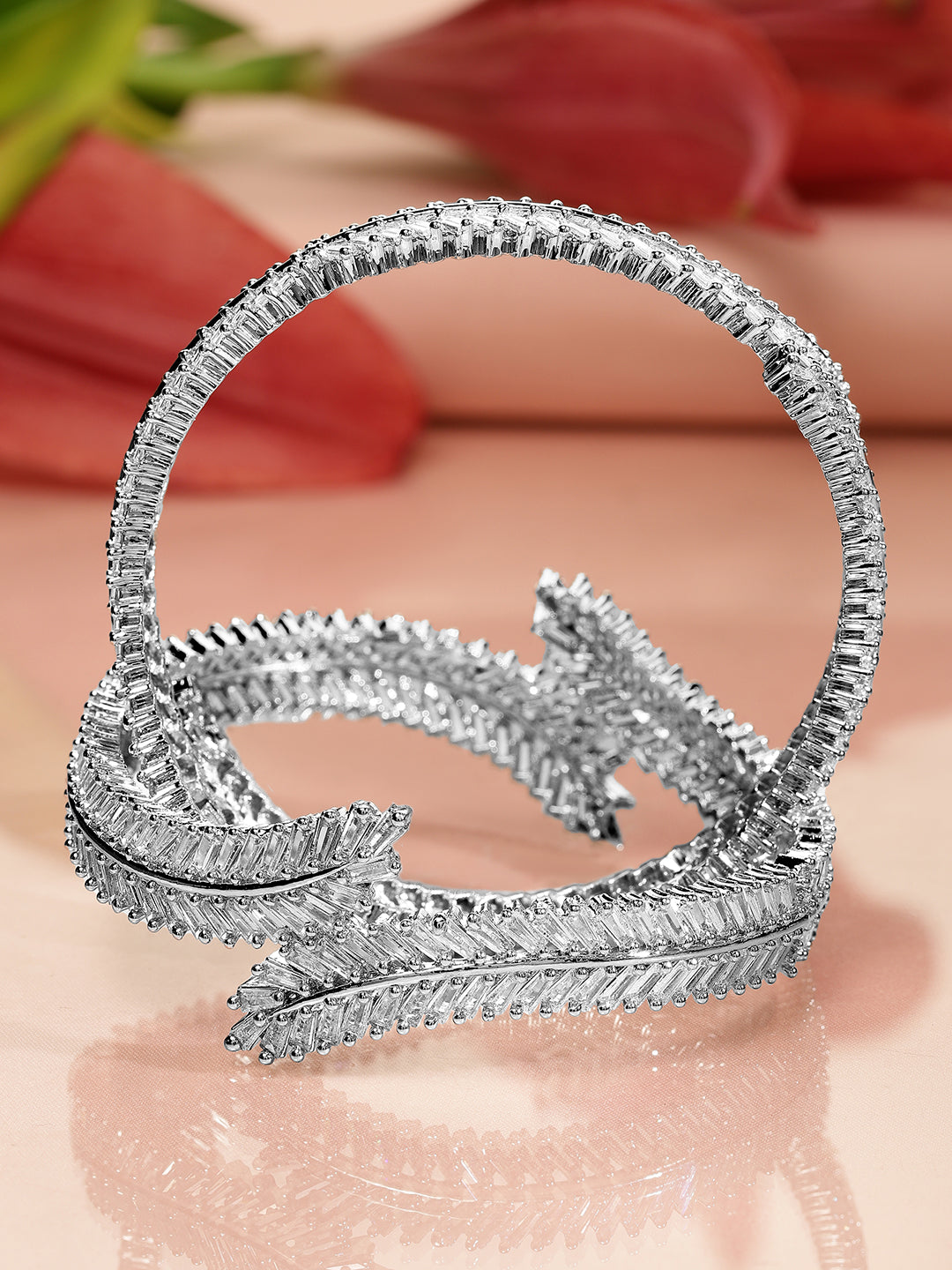 Rubans Set of 2 Rhodium-Plated AD & Cubic Zirconia Studded Premium Bangles 2.4 - Small