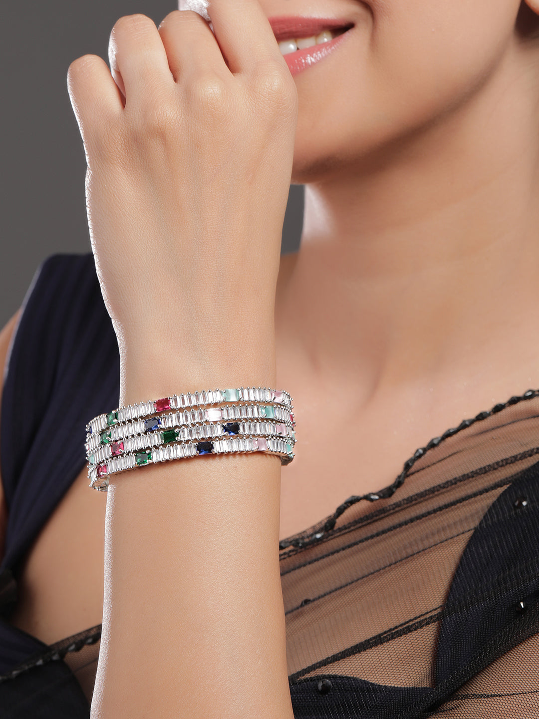 Chic Multicolour American Diamond Bangles 2.4 - Small