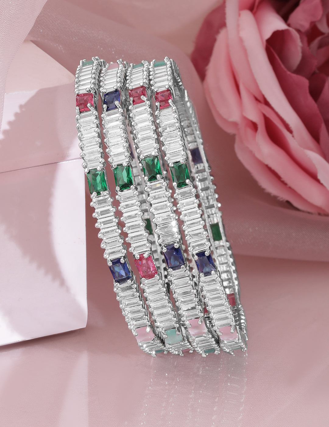 Chic Multicolour American Diamond Bangles 2.4 - Small