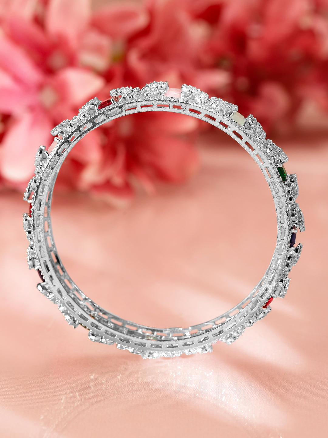 Rubans Set Of 2 Rhodium-Plated CZ Studded Bangles 45810