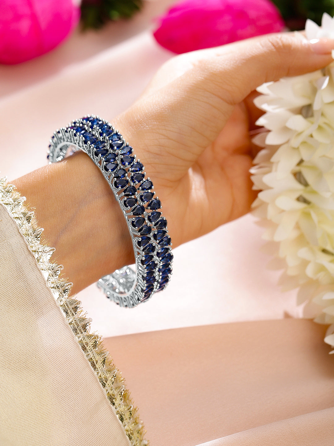 Rhodium Plated Pave Huggies 2.8 - Large
