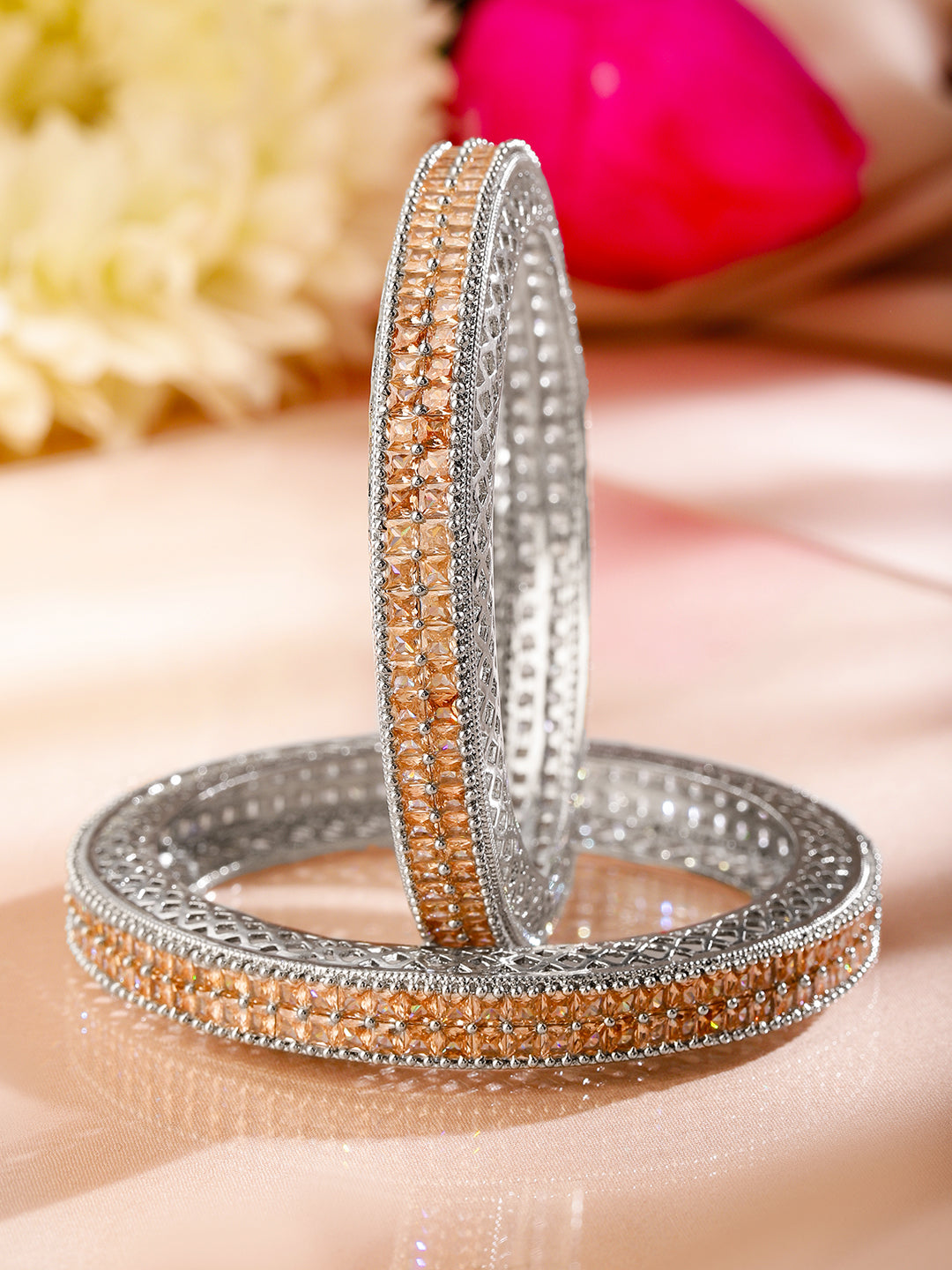 Dual Toned Silver Finish Bangles 2.8 - Large