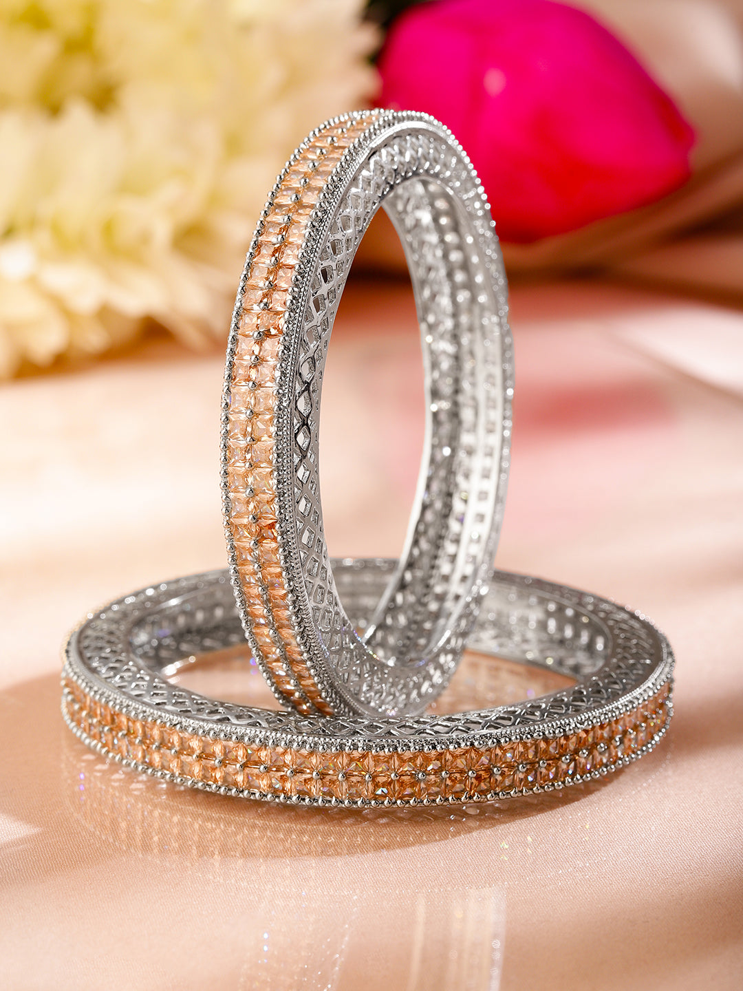 Dual Toned Silver Finish Bangles 2.8 - Large