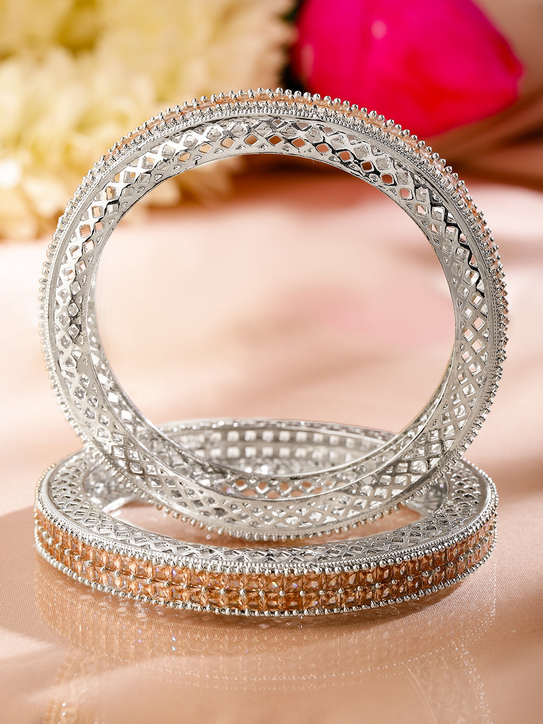 Dual Toned Silver Finish Bangles 2.8 - Large