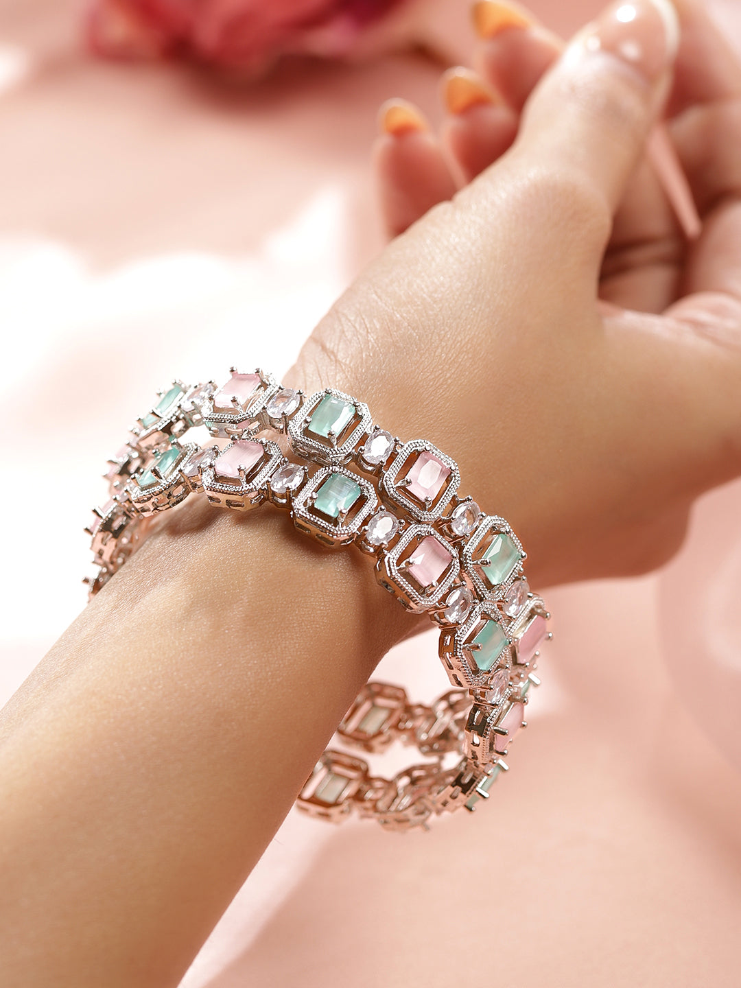 Pastel Hues American Diamond Zirconia Bangles 2.8 - Large