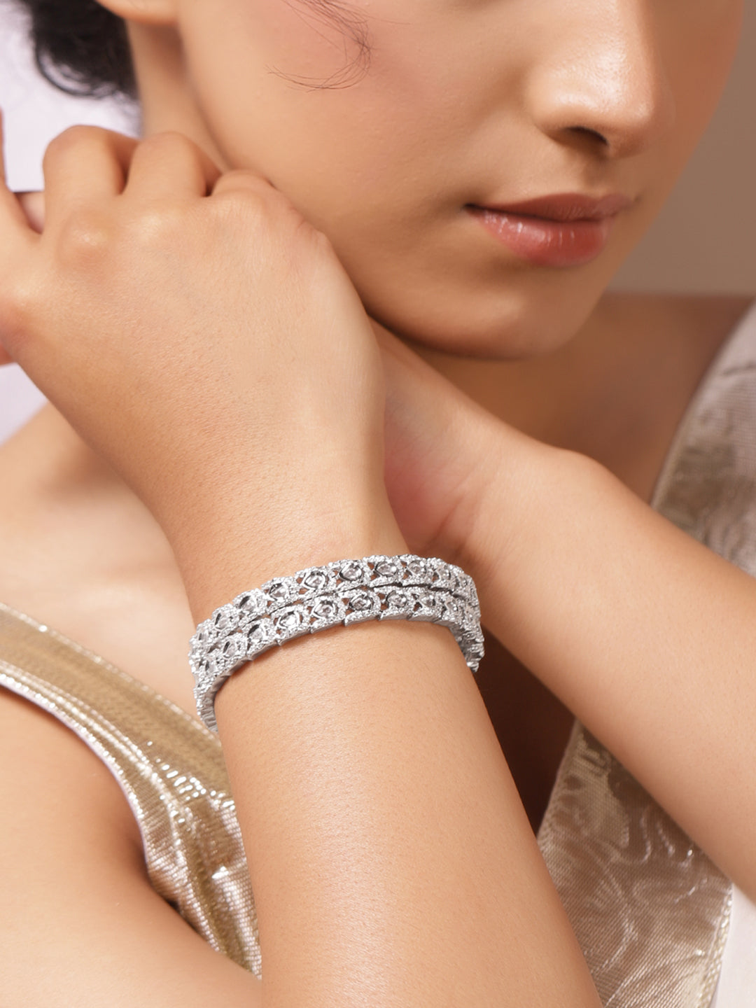 Frosted Radiance Zirconia Studded Bangles 2.8 - Large / Gold