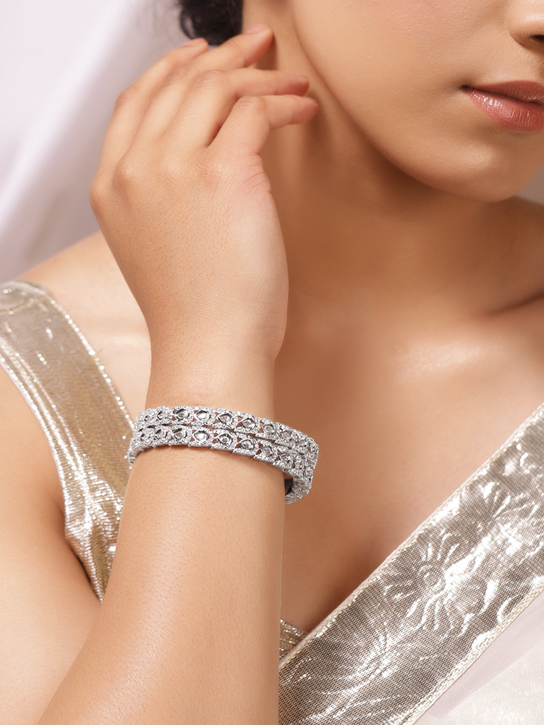 Frosted Radiance Zirconia Studded Bangles 2.8 - Large / Gold