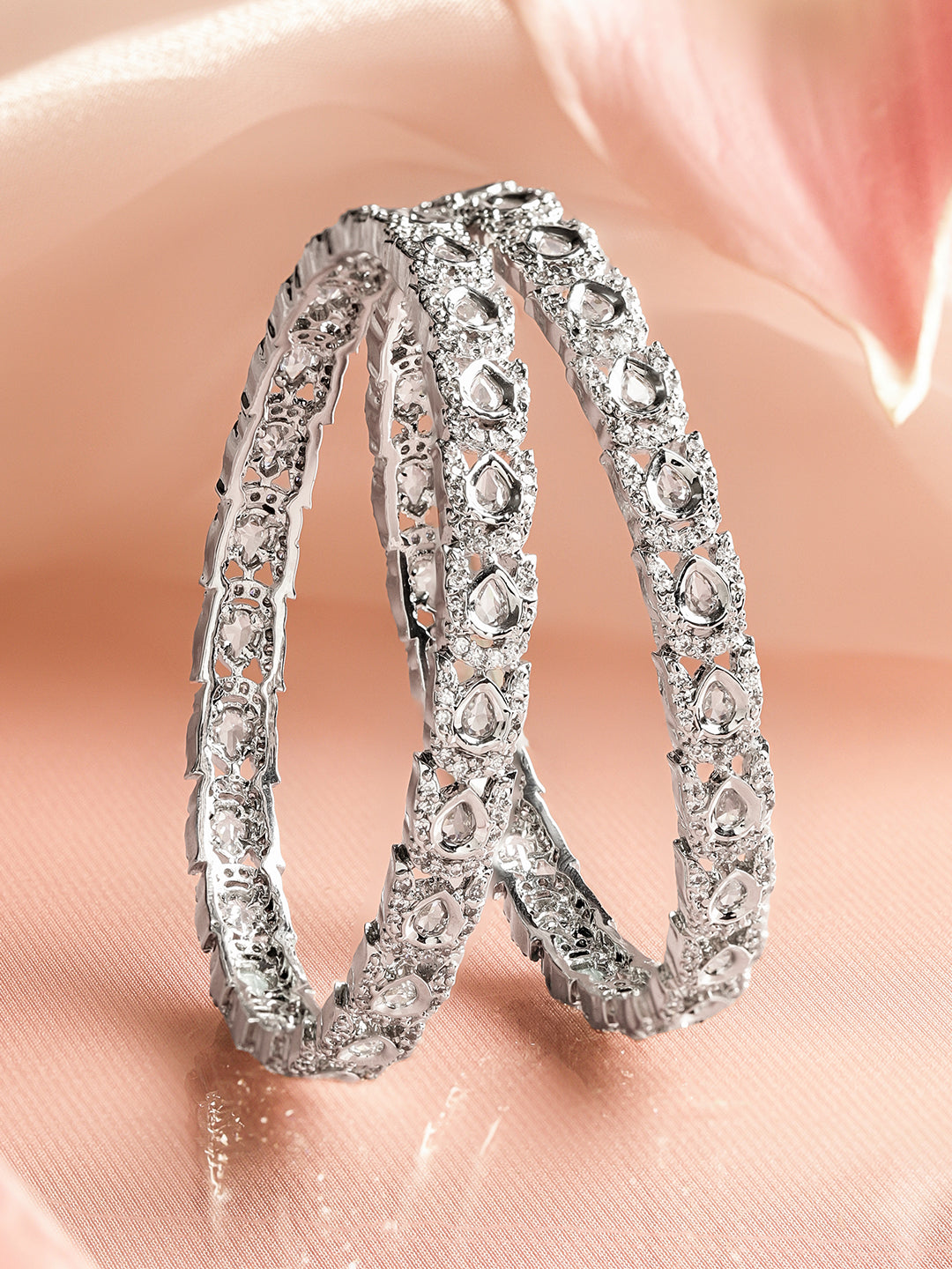 Frosted Radiance Zirconia Studded Bangles 2.8 - Large / Gold