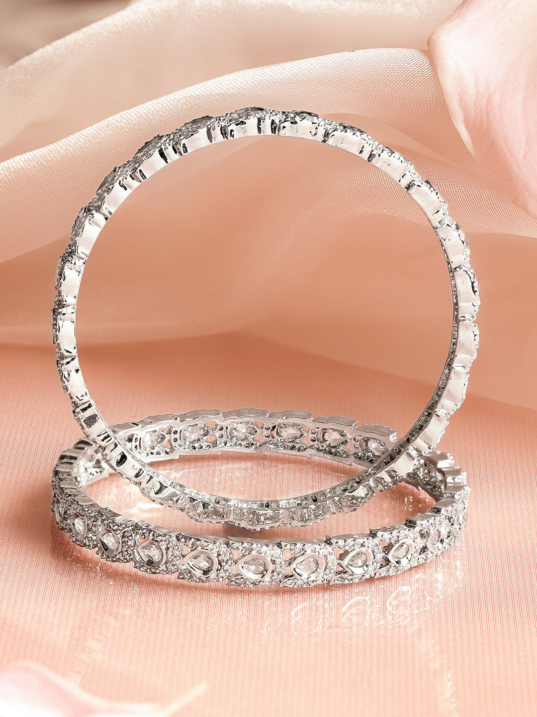 Frosted Radiance Zirconia Studded Bangles 2.8 - Large / Gold