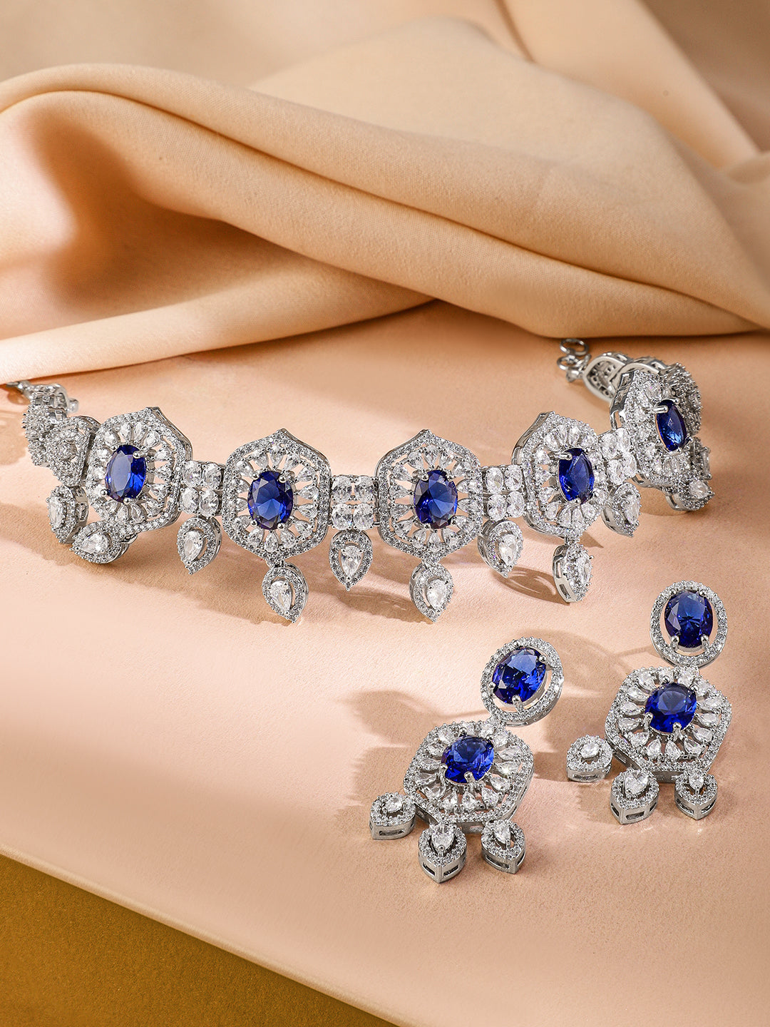 American Diamond Zirconia Blue Choker Set フリーサイズ