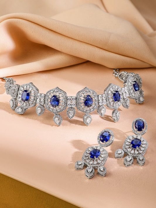 American Diamond Zirconia Blue Choker Set フリーサイズ