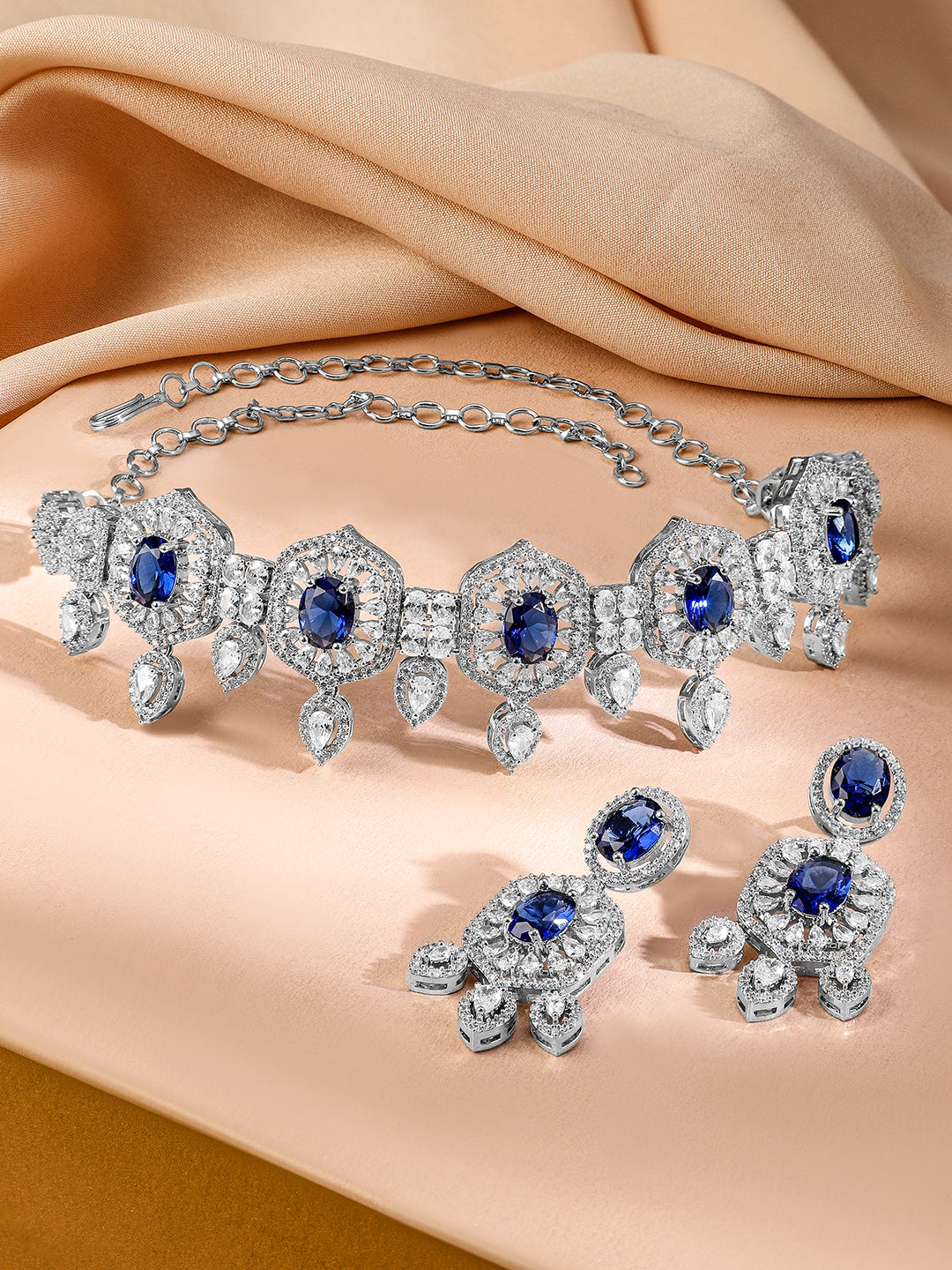 American Diamond Zirconia Blue Choker Set フリーサイズ