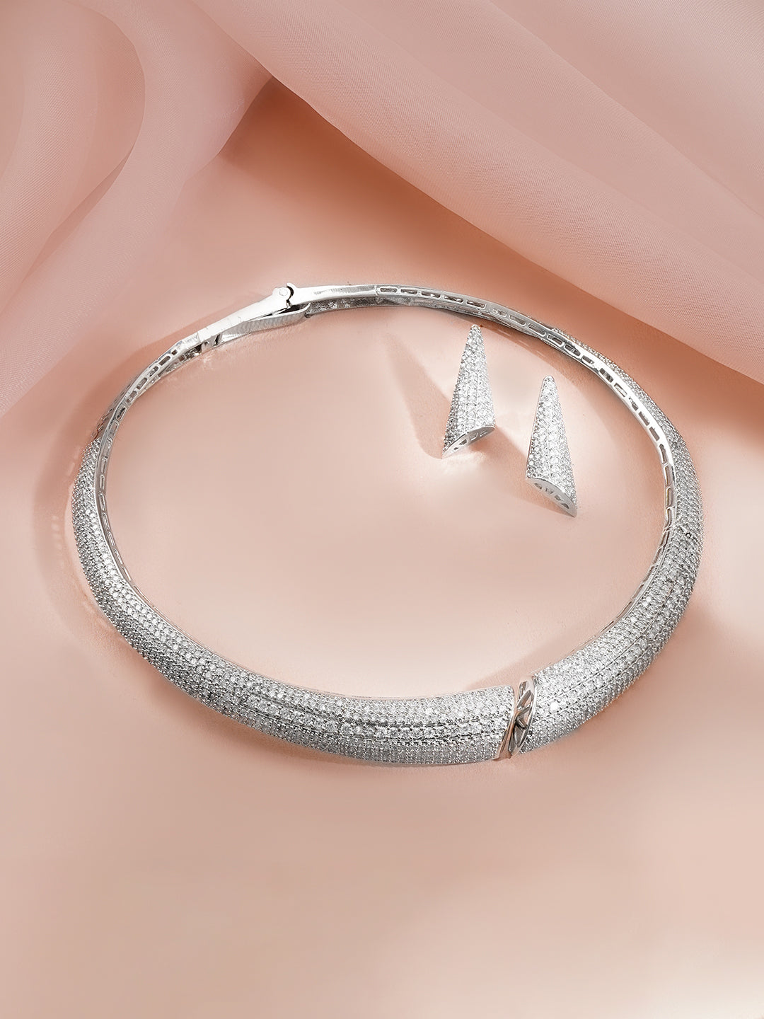【Rubans】 Rhodium Plated Cubic Zirconia Statement Collar Necklace Set｜ロジウムメッキ キュービックジルコニア ステートメント カラーネックレスセット