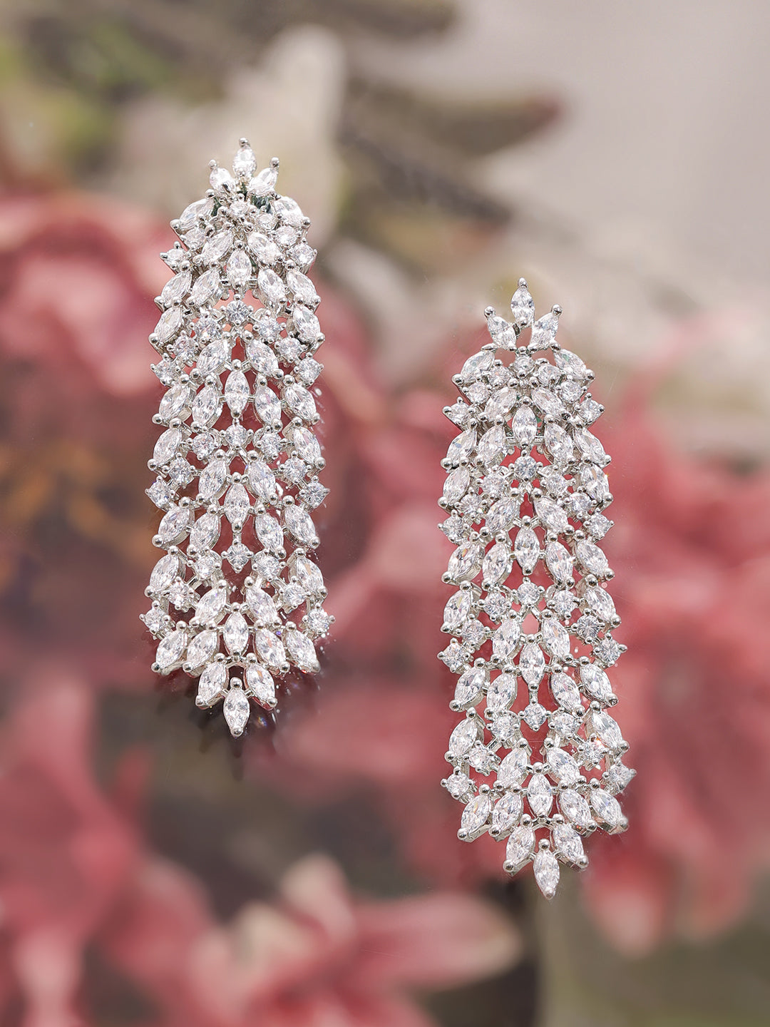 Rubans Silver-Plated AAA Cubic Zirconia Studded Premium Long Drop Earrings Silver