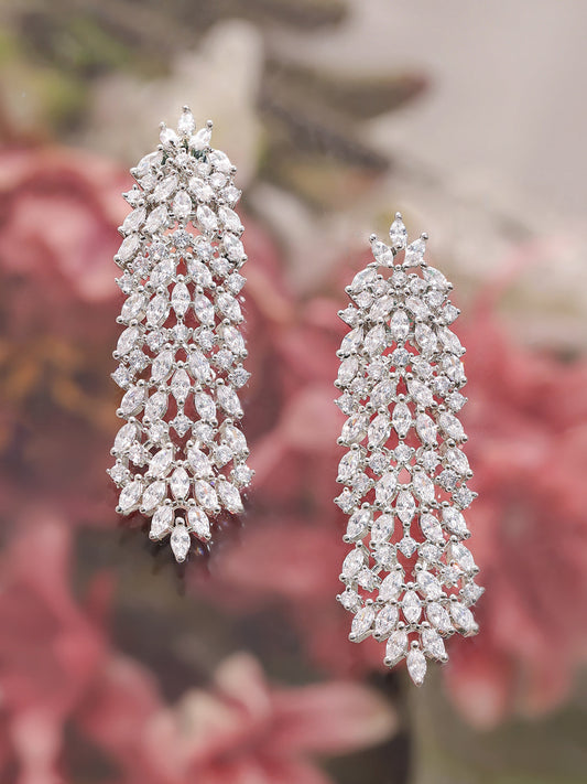Rubans Silver-Plated AAA Cubic Zirconia Studded Premium Long Drop Earrings Silver