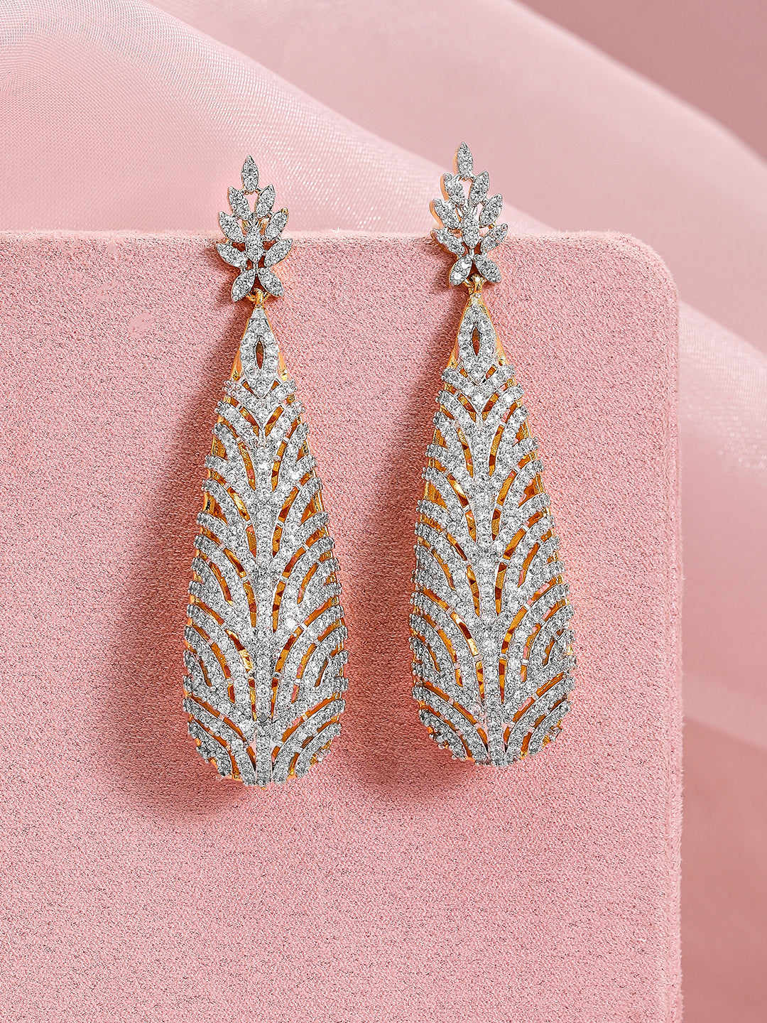 Floral Luxe American Diamond Zirconia Statement Earrings フリーサイズ