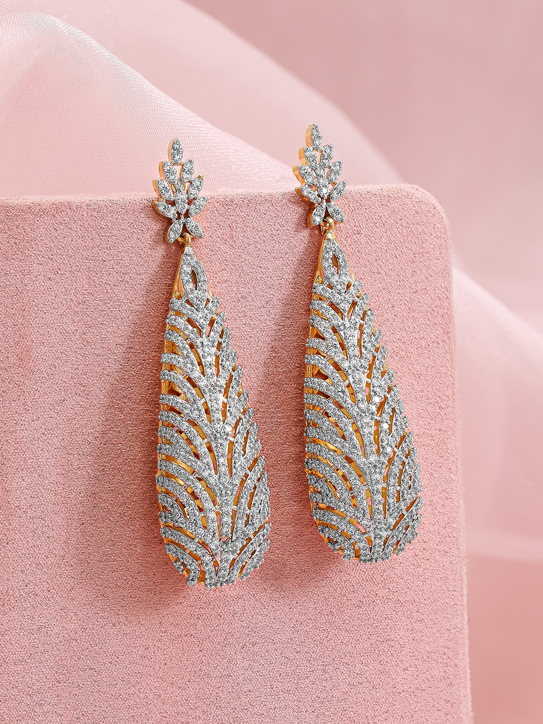 Floral Luxe American Diamond Zirconia Statement Earrings フリーサイズ