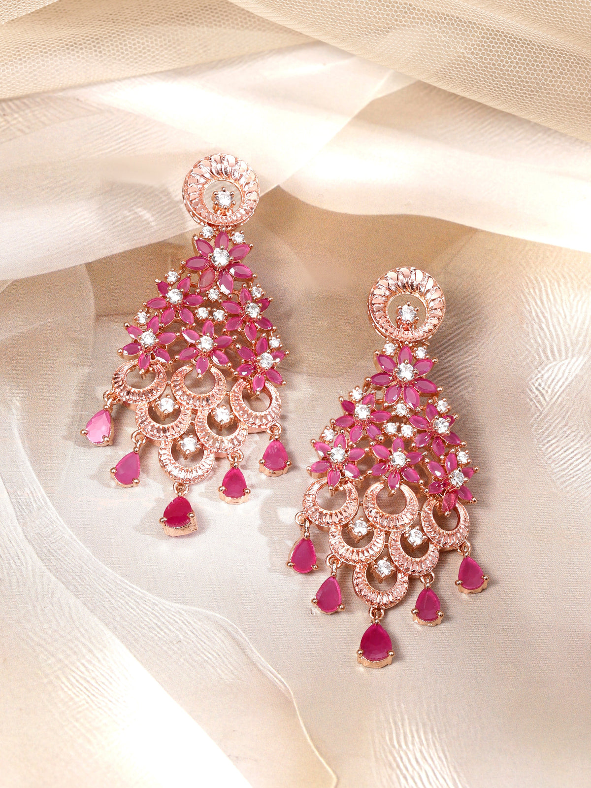 Royal Heritage Pink American Diamond Zirconia Danglers ruby