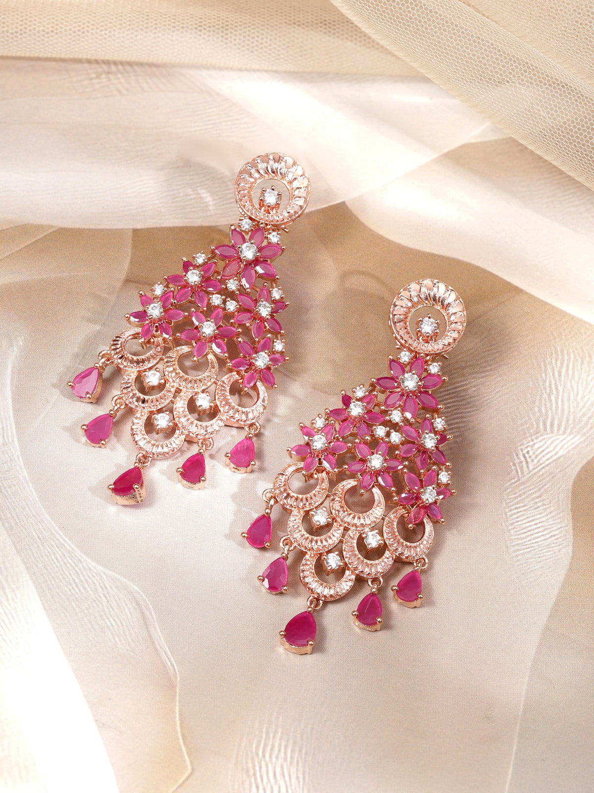 Royal Heritage Pink American Diamond Zirconia Danglers ruby