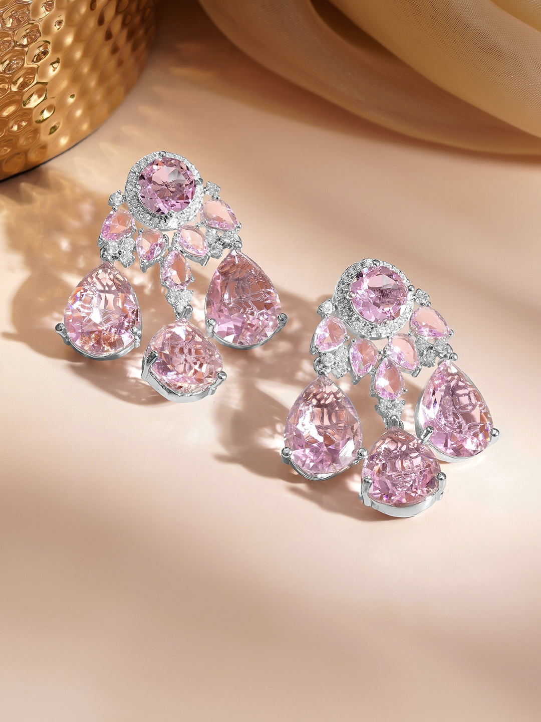 Blush Crystal Dangler Earrings Length - 4.8 cm