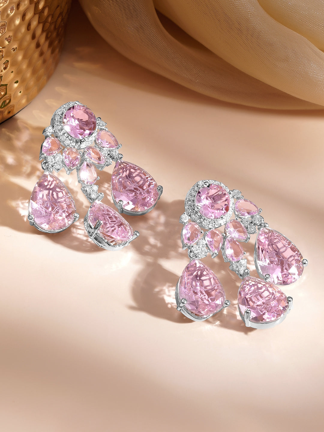 Blush Crystal Dangler Earrings Length - 4.8 cm