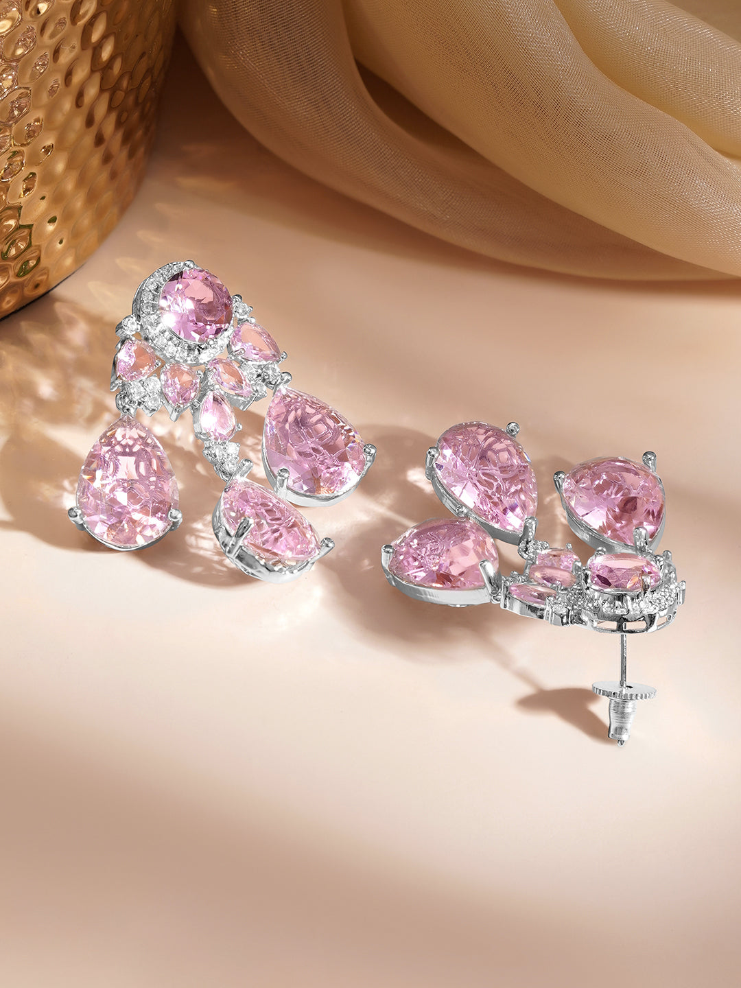 Blush Crystal Dangler Earrings Length - 4.8 cm