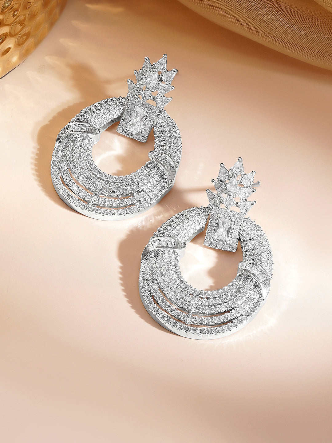Diamond Glow Statement Drops Earrings Length - 4.2 cm