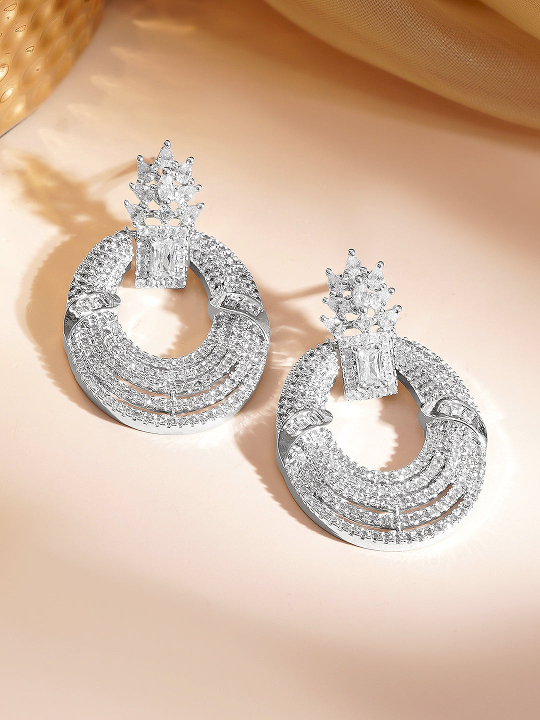 Diamond Glow Statement Drops Earrings Length - 4.2 cm
