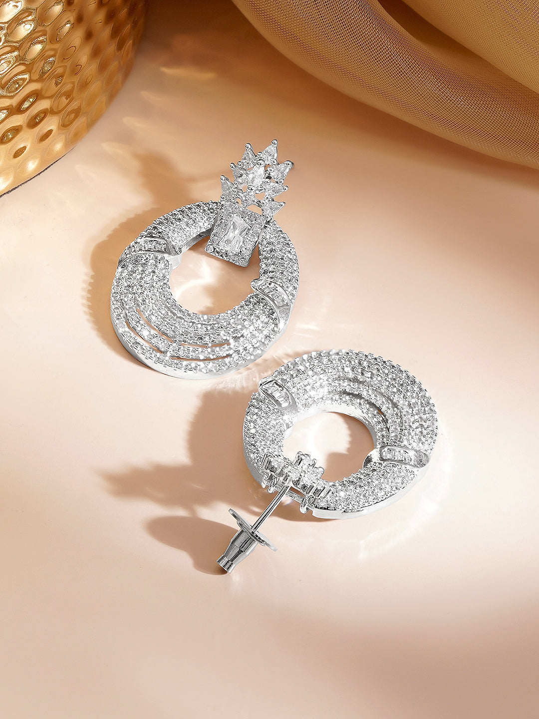 Diamond Glow Statement Drops Earrings Length - 4.2 cm