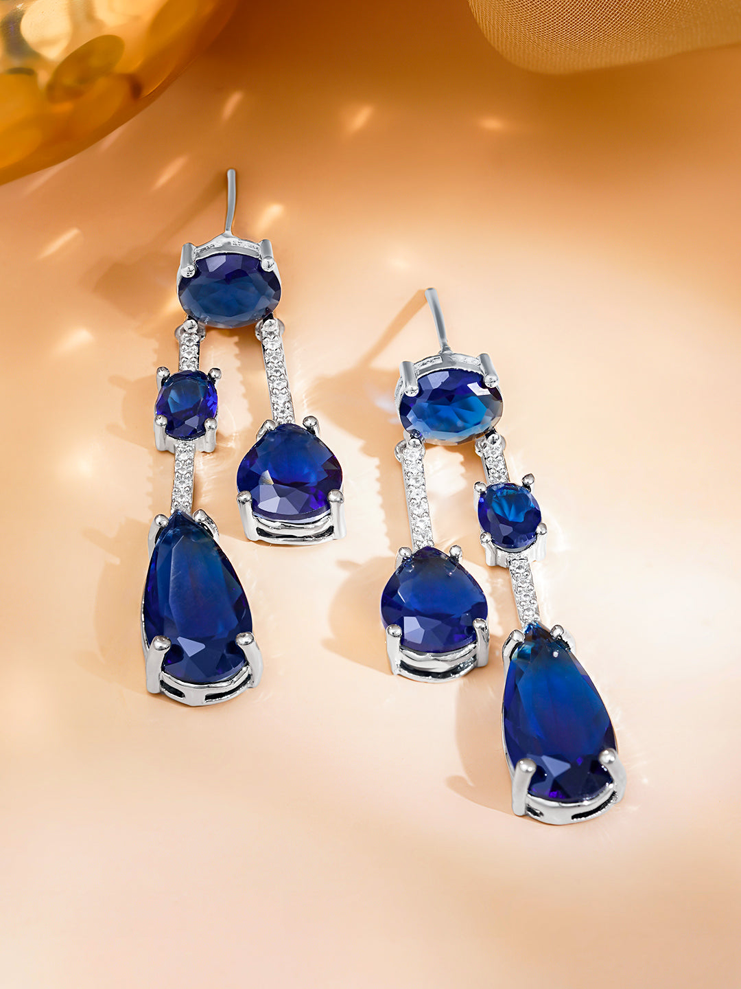 Midnight Blue Crystal Statement Drop Earrings フリーサイズ