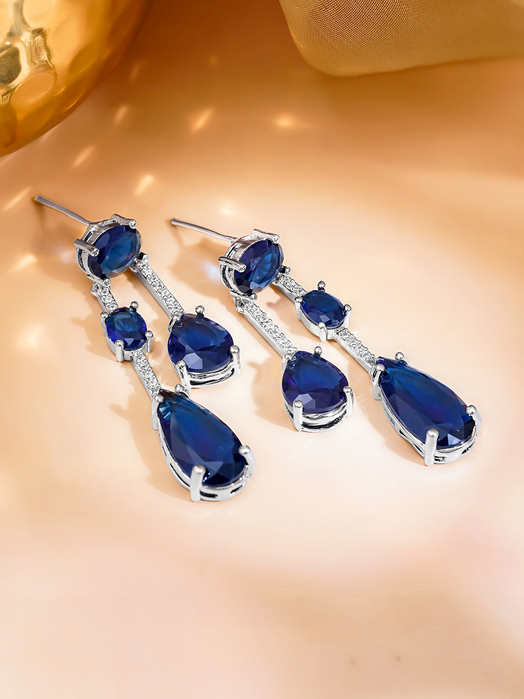 Midnight Blue Crystal Statement Drop Earrings フリーサイズ