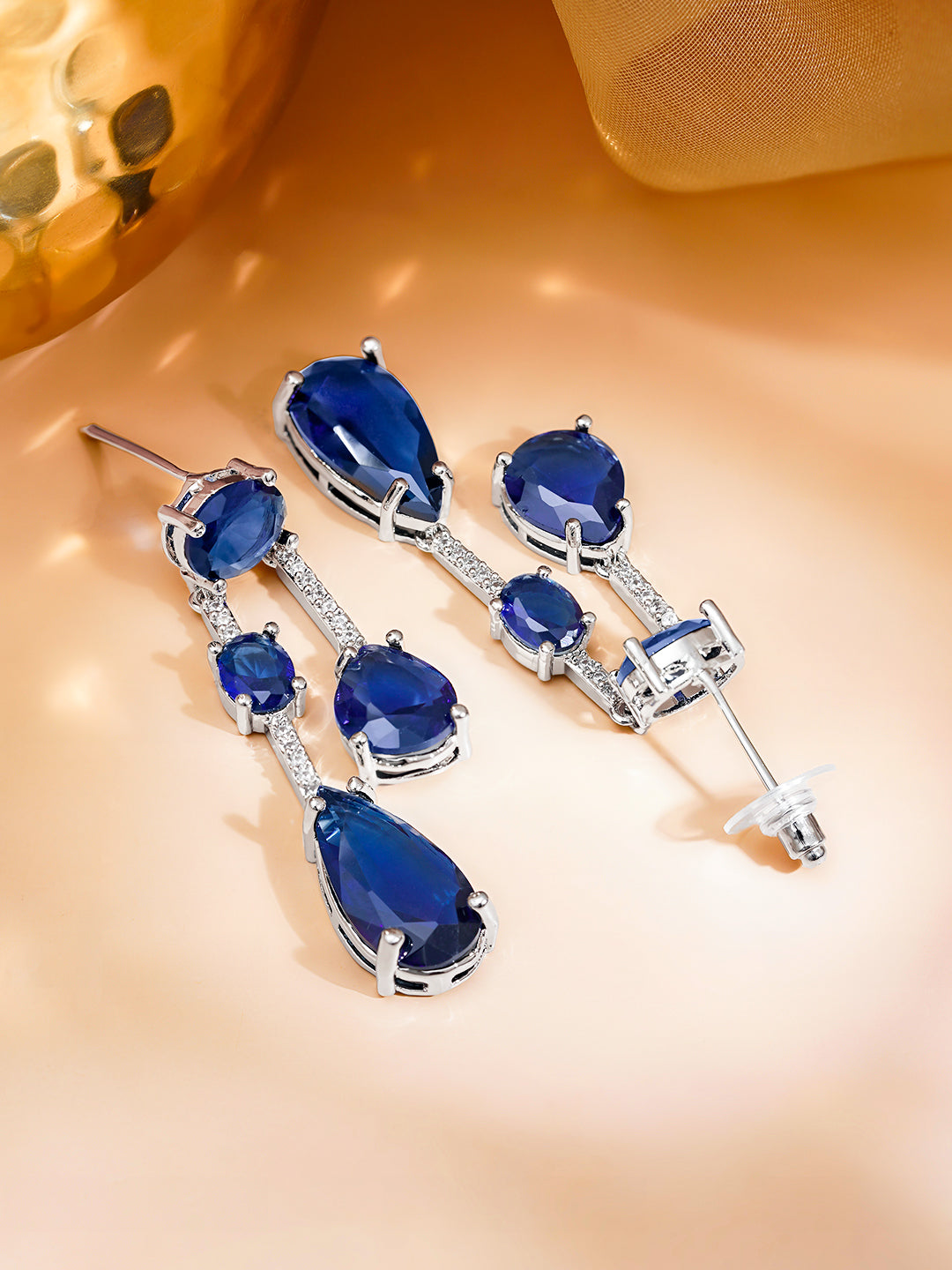 Midnight Blue Crystal Statement Drop Earrings フリーサイズ