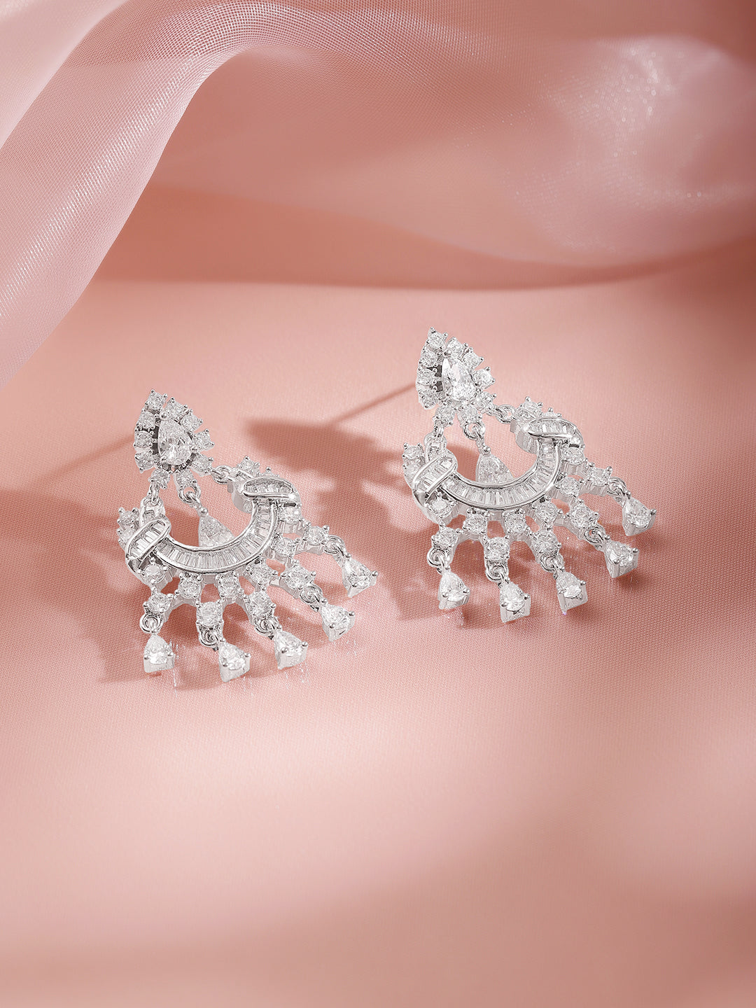 【Rubans】Rhodium Plated Cubic Zirconia Cascade Chandelier Earrings｜ロジウムメッキ キュービックジルコニア カスケード シャンデリアピアス